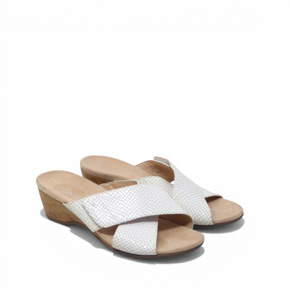 Vionic Womens Leticia Wedge Sandals White Snakeskin Print Leather Size 8.5